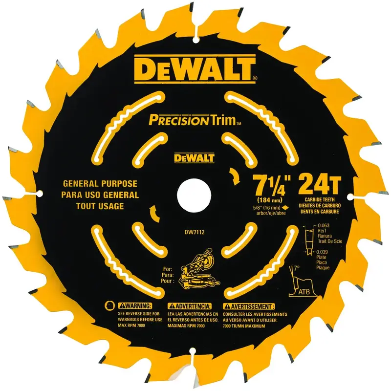 Dewalt 7-1/4" 24-Tooth General-Purpose Miter Saw Blade – Cordless Ready 1