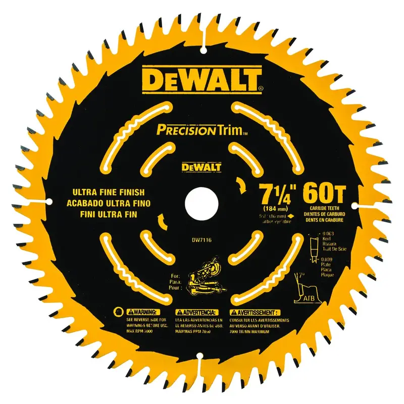 Dewalt 7-1/4" 60-Tooth Carbide-Tipped Miter Saw Blade – Cordless Compatible 1