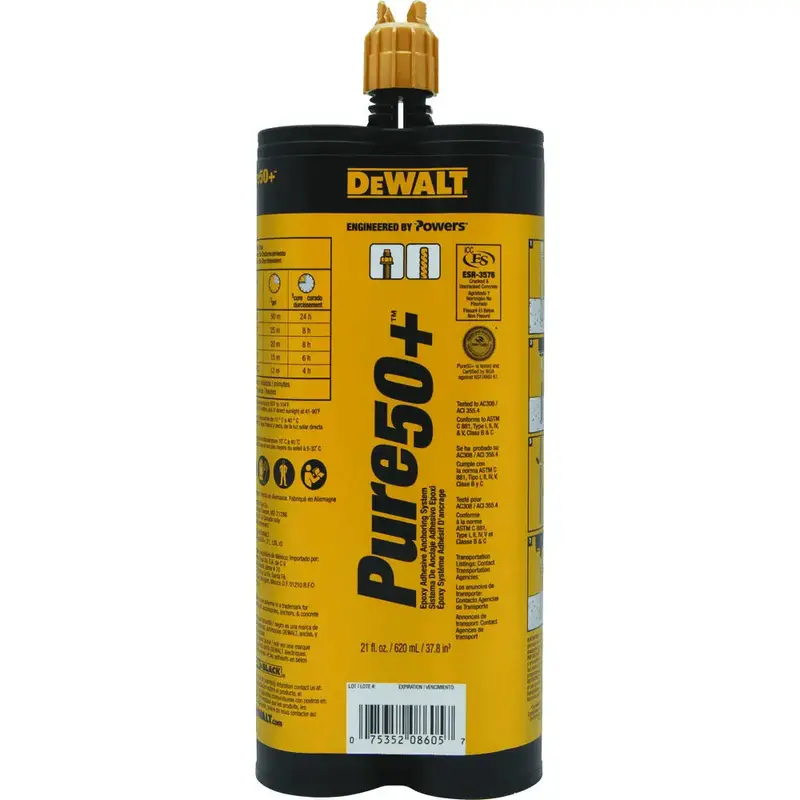 Dewalt Pure50+ Epoxy Injection Adhesive — 20.5 Oz (610 Ml), Structural Anchoring Formula 1