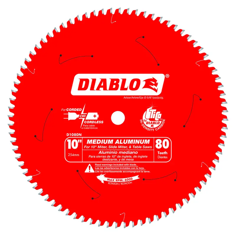 Diablo 10" Aluminum-Cutting Saw Blade – 80-Tooth For Smooth, Bur-Free Cuts In Medium Aluminum 1
