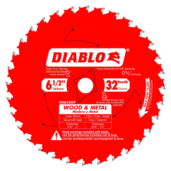 Diablo 6-1/2" Carbide-Tipped Saw Blade – 32T For Wood And Thin Metal, 5-Pack 1
