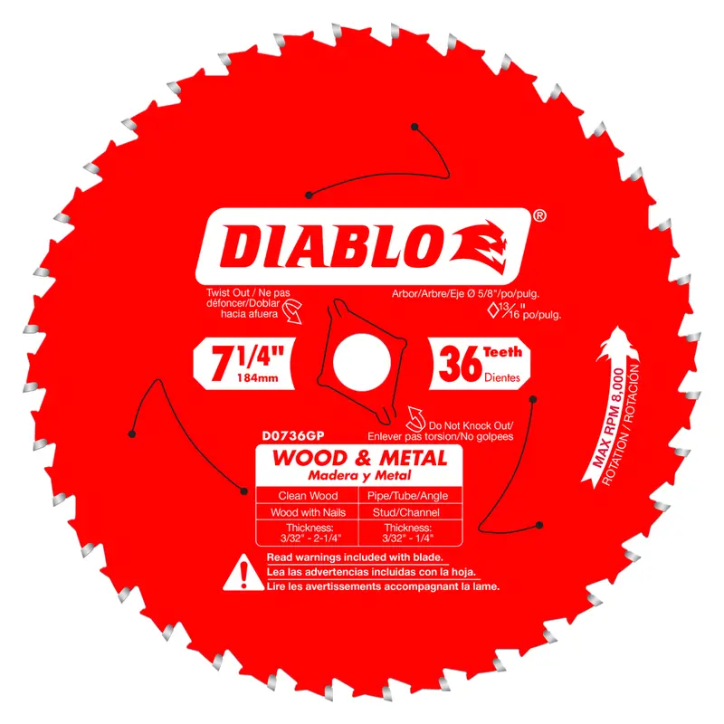 Diablo 7-1/4" 36-Tooth Carbide-Tipped Saw Blade For Wood And Thin Metal 1