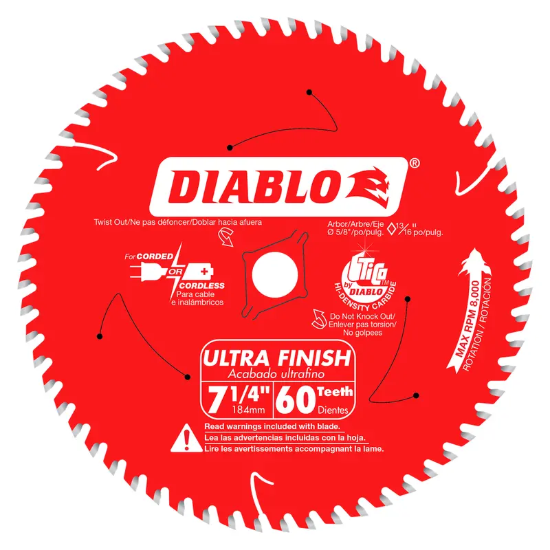 Diablo 7-1/4" 60-Tooth Ultra-Finish Carbide Saw Blade For Fine Woodworking 1