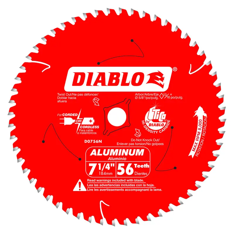 Diablo 7-1/4" Aluminum-Cutting Saw Blade – 56-Tooth Thin-Kerf Design For Thick Aluminum 1