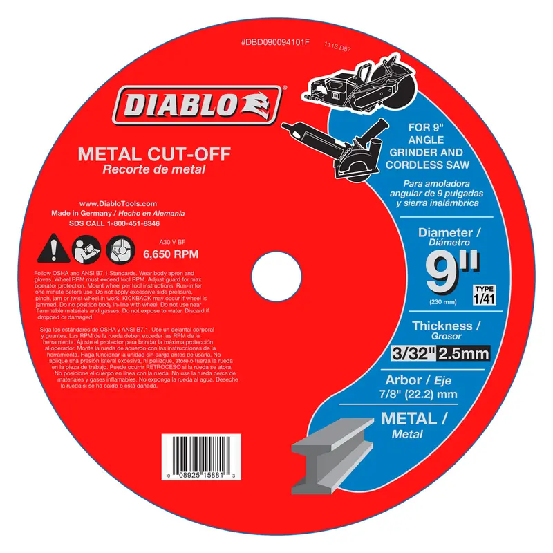 Diablo 9" Thin Metal Cut-Off Wheel For Angle Grinders 1