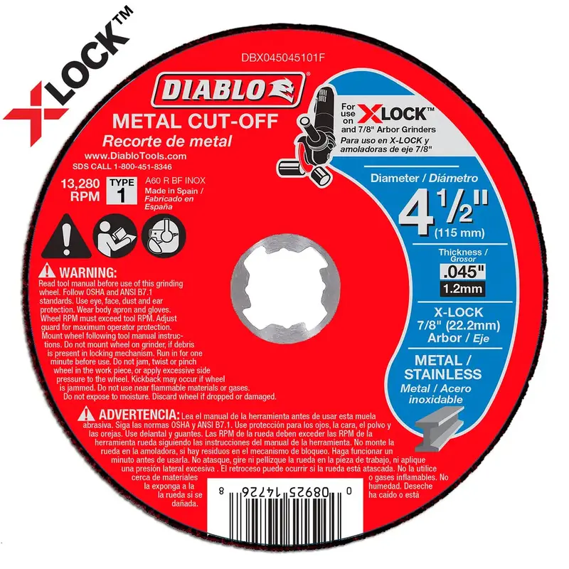 Diablo X-Lock Metal Cut-Off Disc – 4-1/2" Thin-Kerf Abrasive Wheel Compatible With All Angle Grinders 1