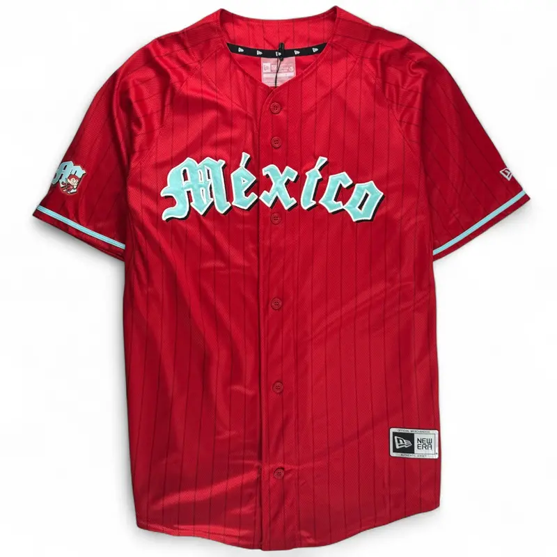 Diablos Rojos Del México Pinstripe Baseball Jersey – Red 1