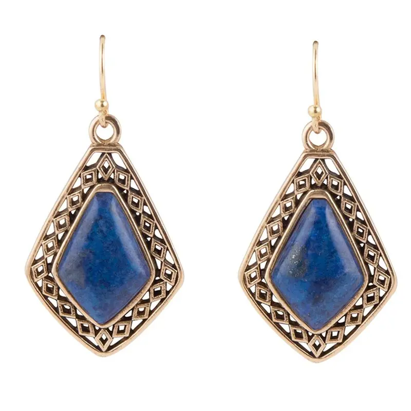 Diamond-Cut Lapis Drop Earrings In Gold Tone 1