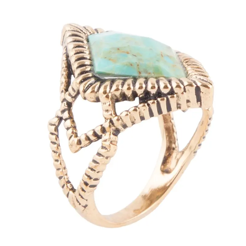 Diamond-Days Blue Turquoise Ring With Dual-Metal Band 1