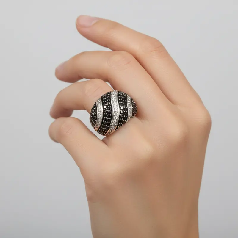 Diamond-Inlaid Spiral Dome Ring In Sterling Silver 1