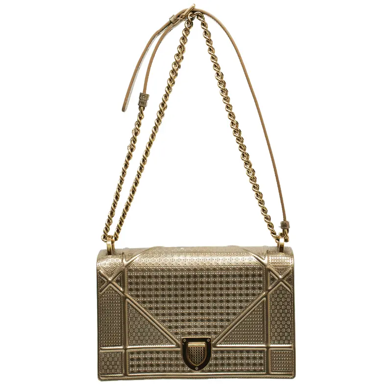 Dior Micro Cannage Diorama Metallic Gold Medium Crossbody Purse 1