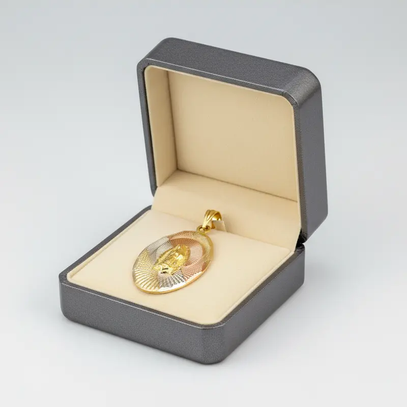 Double-Sided Oval Religious Pendant In 10K Tri-Color Gold 1