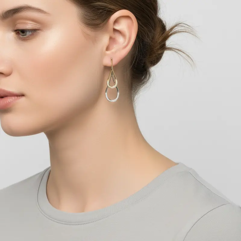 Double Teardrop Dangle Earrings In 14K Yellow And White Gold 1