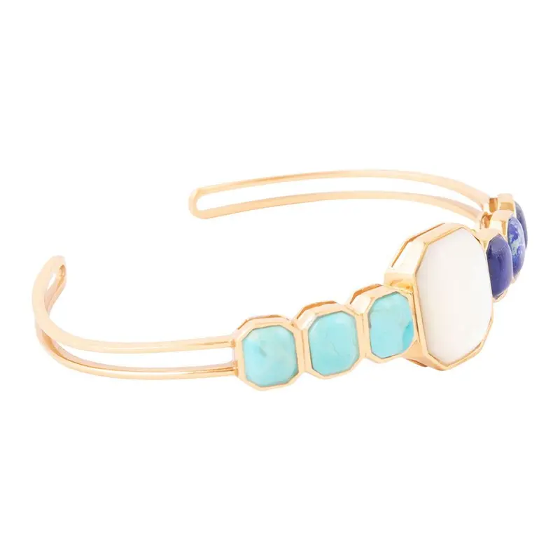 Dual-Tone Cuff Bracelet: Blue Lapis, Turquoise, White Mother-Of-Pearl, And Gold 1