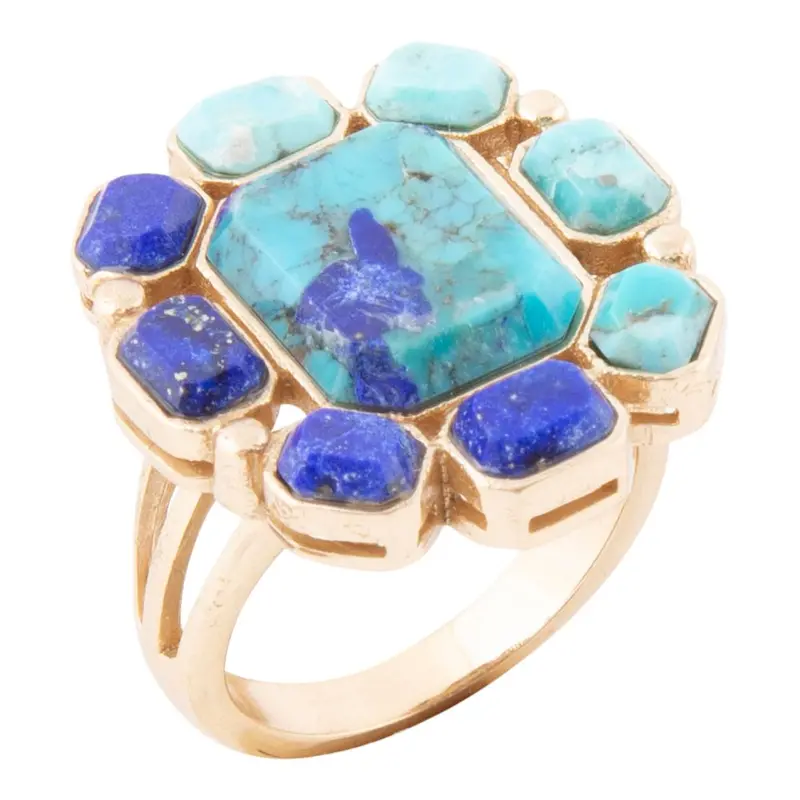 Duality Statement Ring: Blue Lapis & Turquoise In Gold-Tone Setting 1