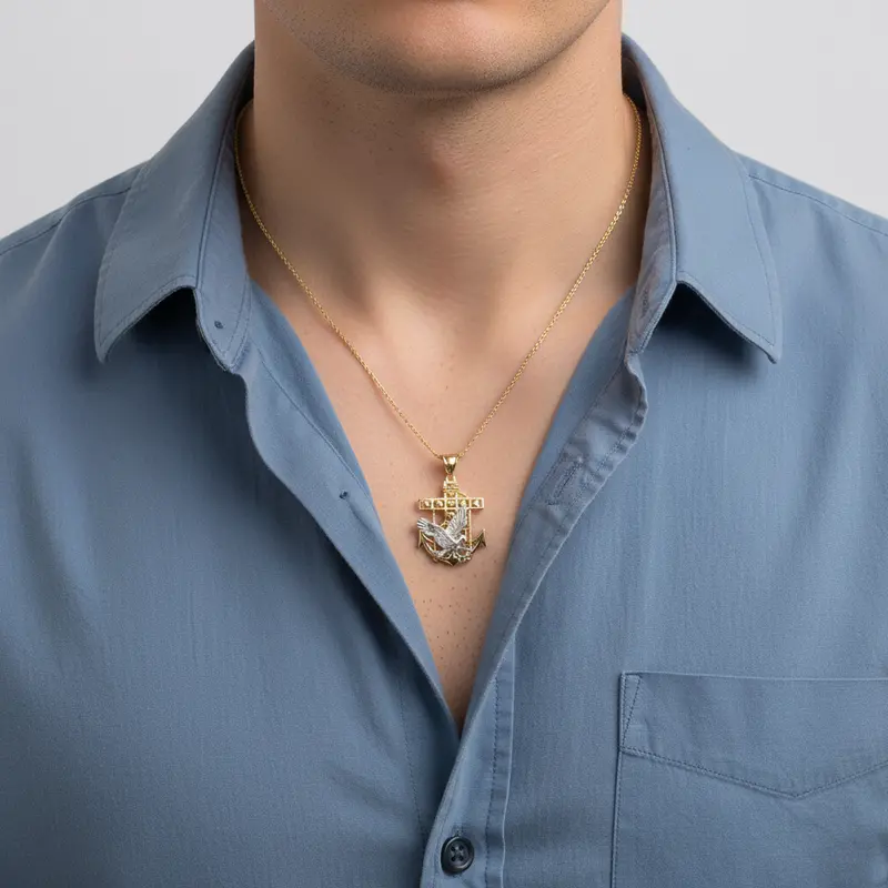 Eagle Anchor Pendant In 14K Yellow And White Gold 1
