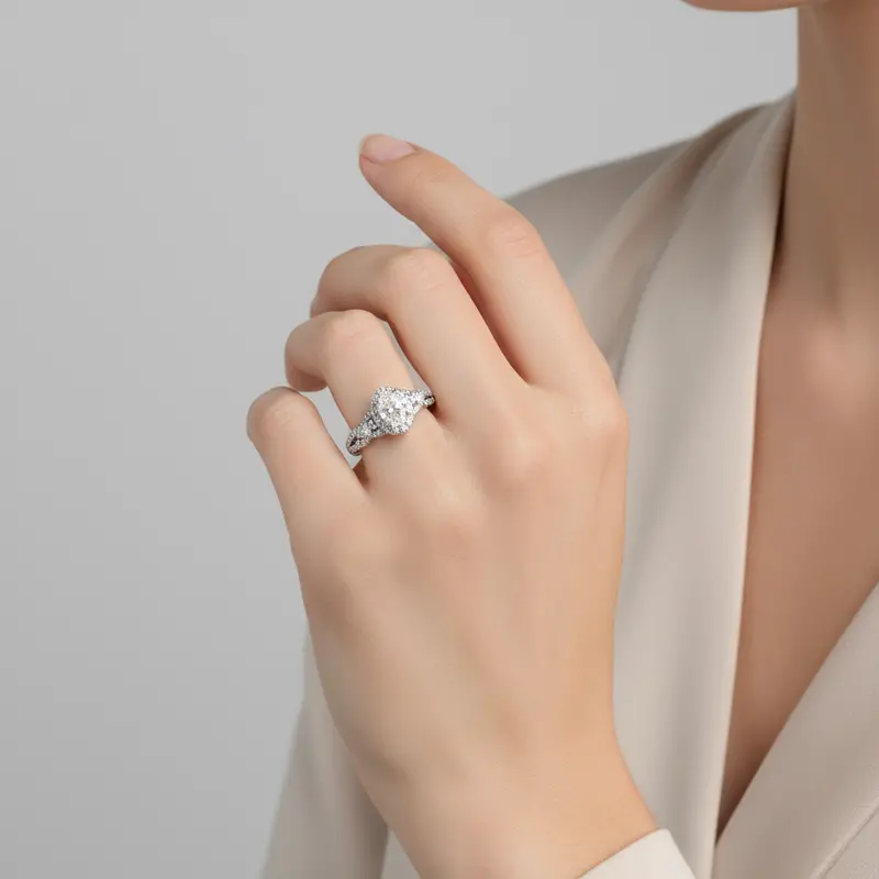 Elegant Diamond Ring For Women – 14K White Gold, 1.04 Carats Total Weight 1