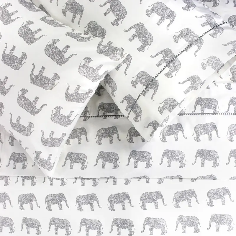 Elephant-Print Cotton Sheet Set 1