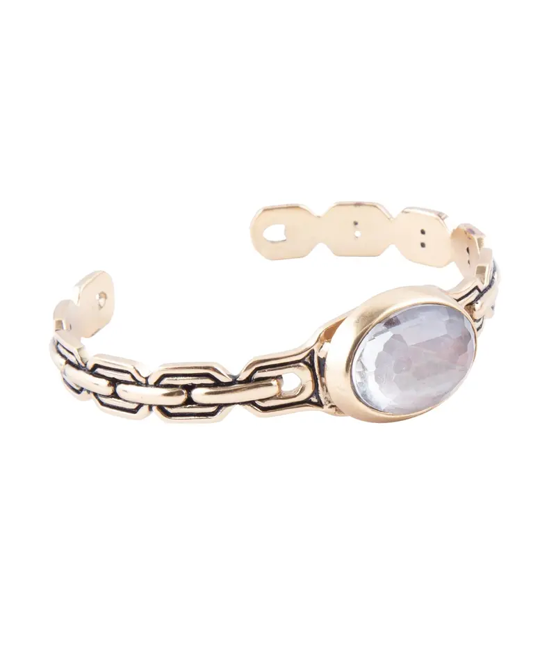 Etto Black Mother-Of-Pearl Cuff Bracelet With Gold-Finished Band 1