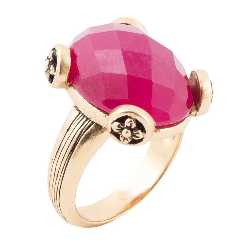 Faceted Raspberry Quartz Ring With Gold Plating 1