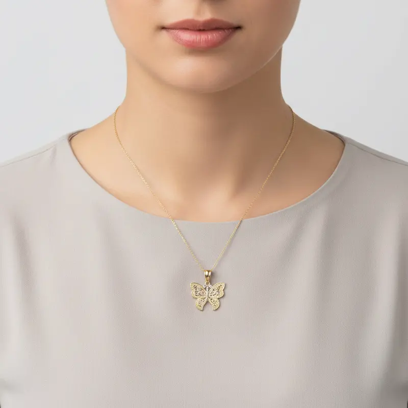 Filigree Butterfly Pendant In 14K Two-Tone Yellow And White Gold 1