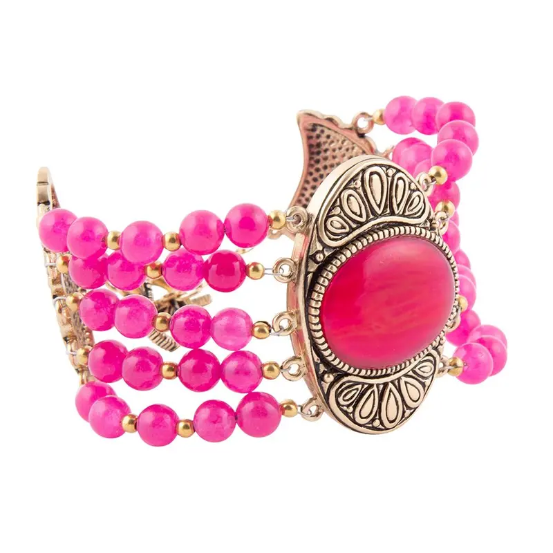 Flamenco-Inspired Magenta Agate Bracelet With Bronze-Tone Accents 1