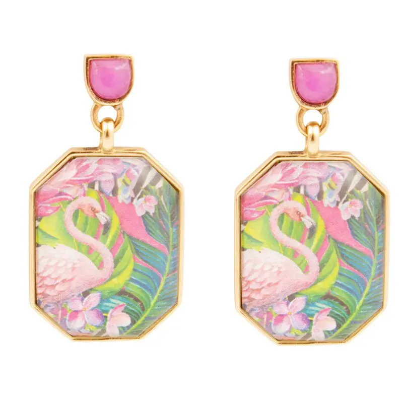 Flamingo-Pink Agate Drop Earrings With Gold-Finished Posts 1