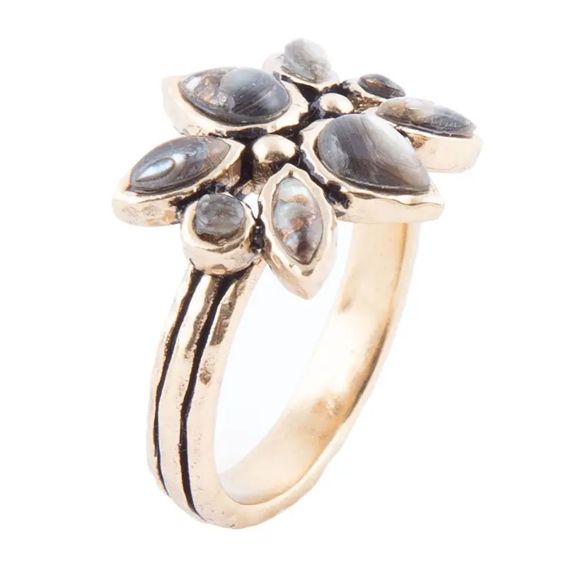 Floral Abalone Inlay Ring With Bronze Accents 1
