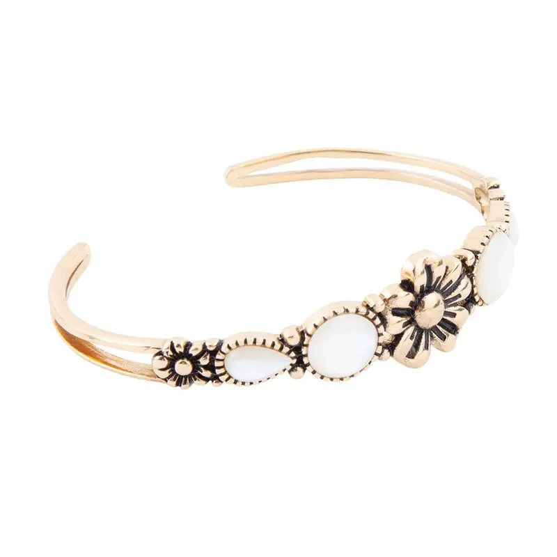 Floral-Inspired White Mother-Of-Pearl Cuff Bracelet In Gold Tone 1
