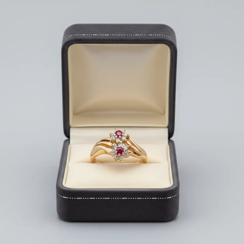 Floral Ruby And Diamond Ring In 14K Yellow Gold – 0.18Ct 1