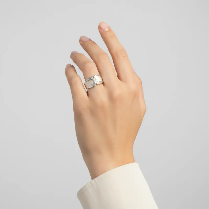 Florentine-Finished Diamond Ring In 14K White Gold (0.05 Ct) 1
