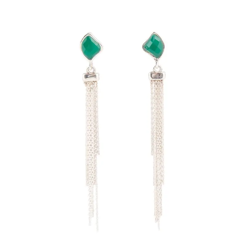 Fringed Green Onyx Dangle Earrings 1