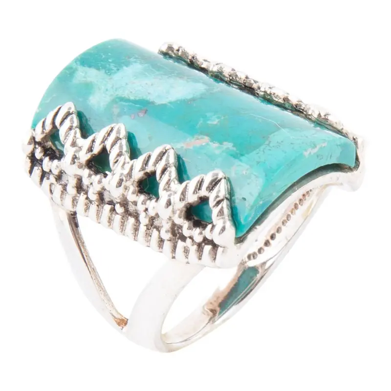 Genuine Turquoise Slab Ring With Rustic Handcrafted Design 1