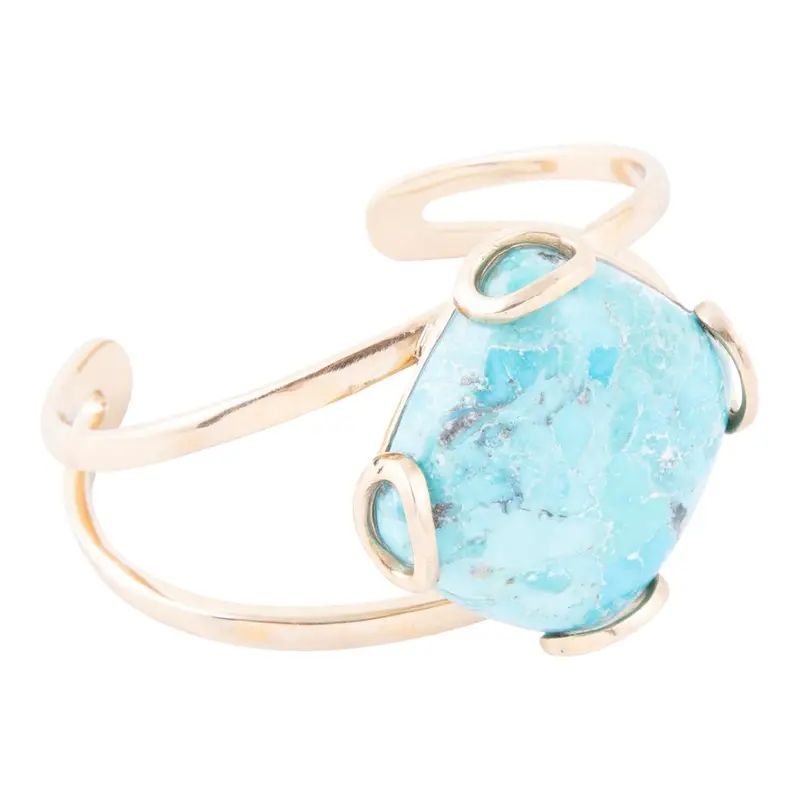 Geometric Blue Turquoise Rhombus Cuff Bracelet In Gold 1