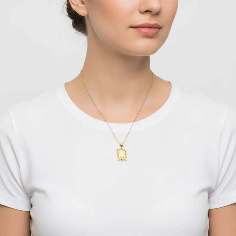 Geometric Rectangle Letter 'A' Pendant In 10K Yellow And White Gold 1