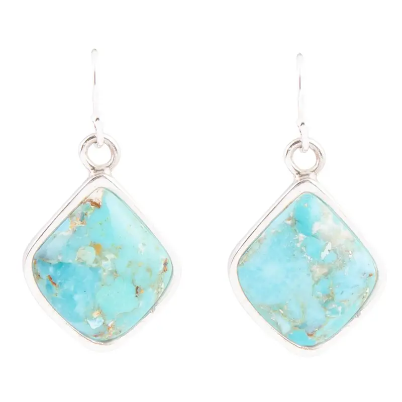 Geometric Turquoise Hoop Earrings – Sterling Silver 1