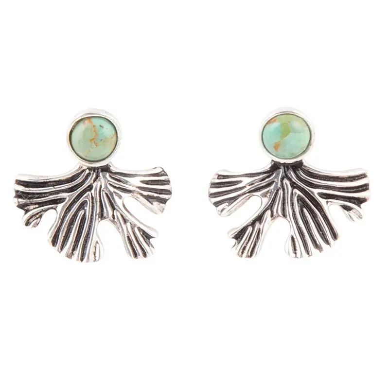 Ginkgo Leaf Turquoise Stud Earrings In Sterling Silver 1