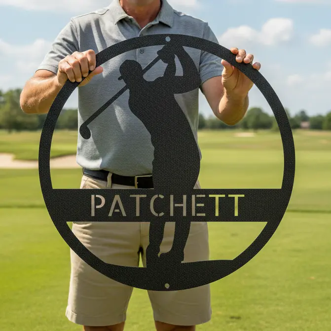 Golfer-Themed Wall Sign – Custom Sporty Metal Art 1