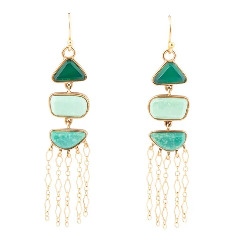 Green Multi-Stone Dangle Earrings With Gold-Tone Hardware 1