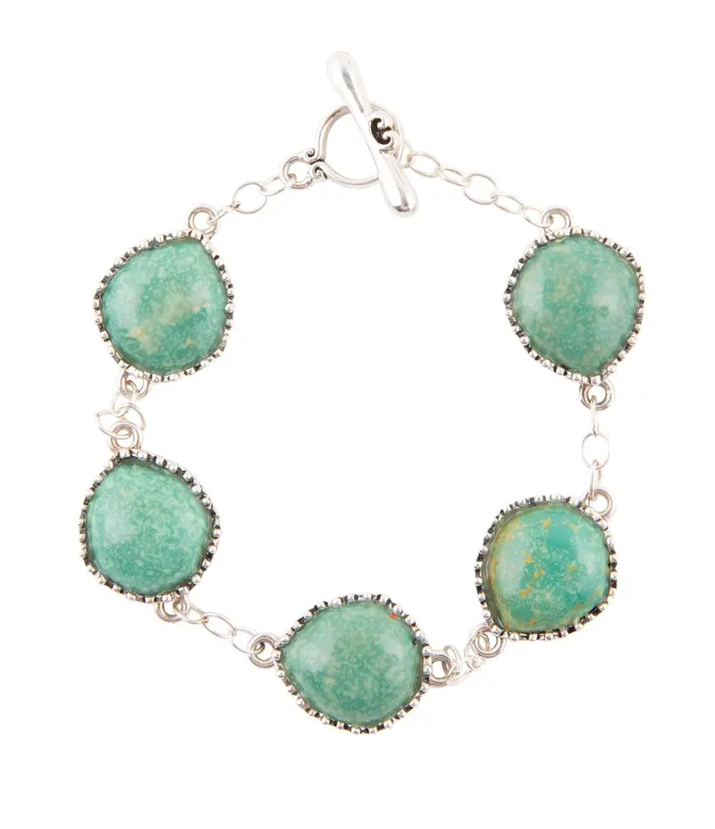 Green Turquoise Braided Silver Toggle Bracelet 1