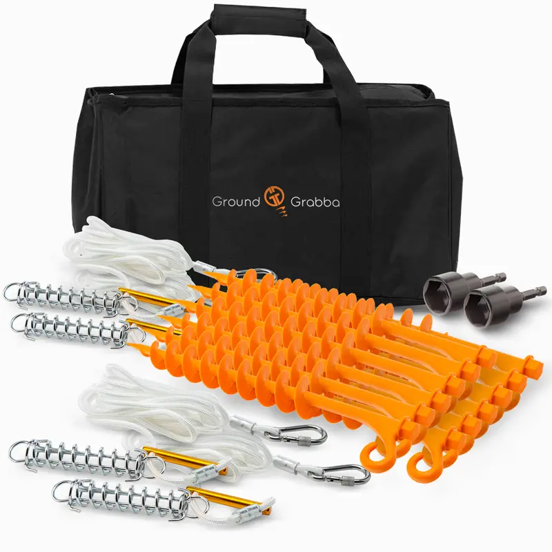 Groundgrabba Lite 12-Pack Camping Kit With Integrated Spring Ropes 1