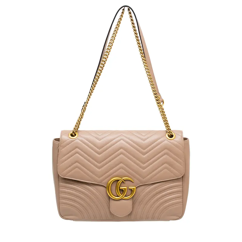 Gucci Marmont Large Matelassé Dusty Pink And Tan Shoulder Bag (Style 631764) 1