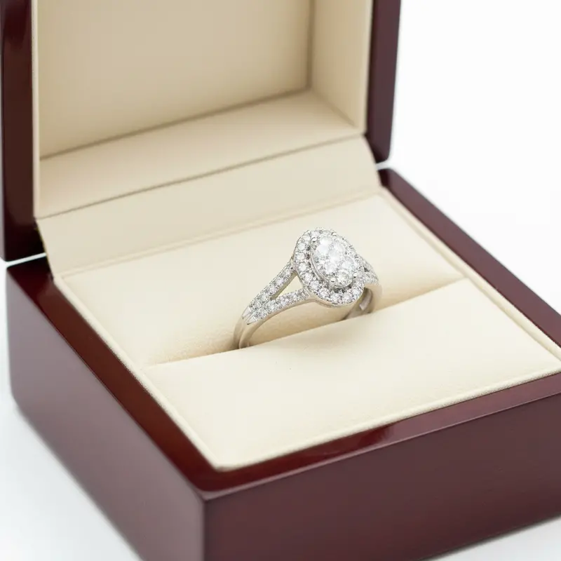 Halo Diamond Ring For Women In 14K White Gold – 0.41 Carats 1