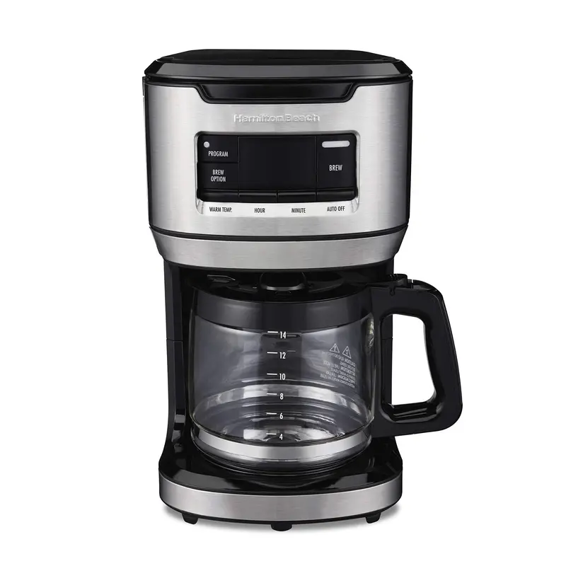 Hamilton Beach 46390 Programmable Coffee Maker – 14-Cup Front-Fill, Black/Stainless 1