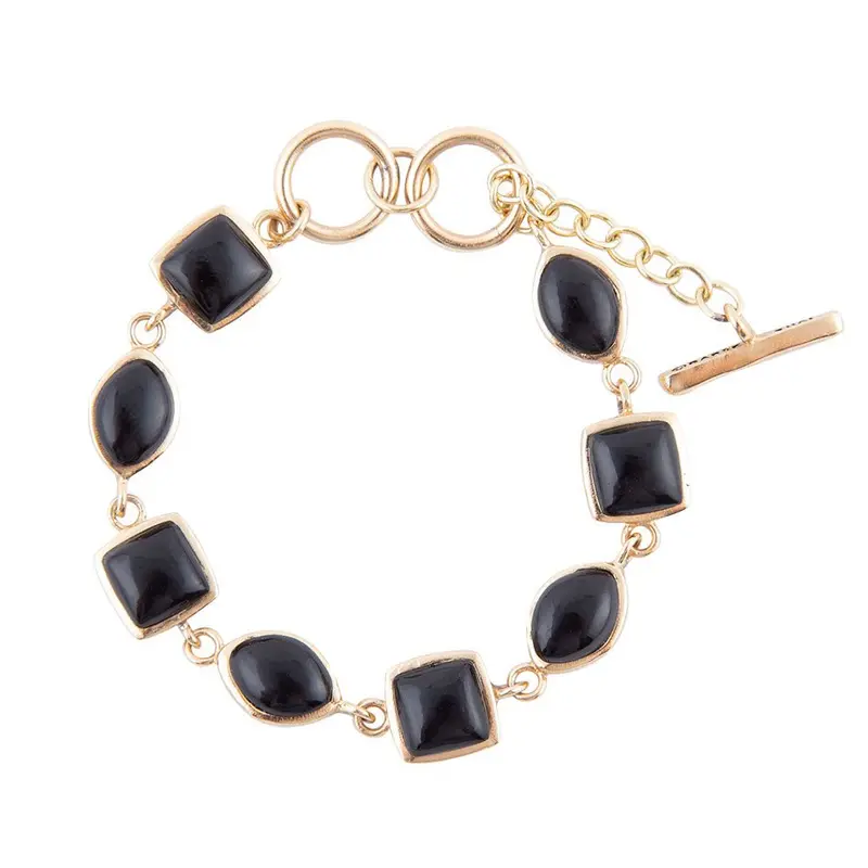 Hammered Black Onyx Link Bracelet In Gold Tone 1