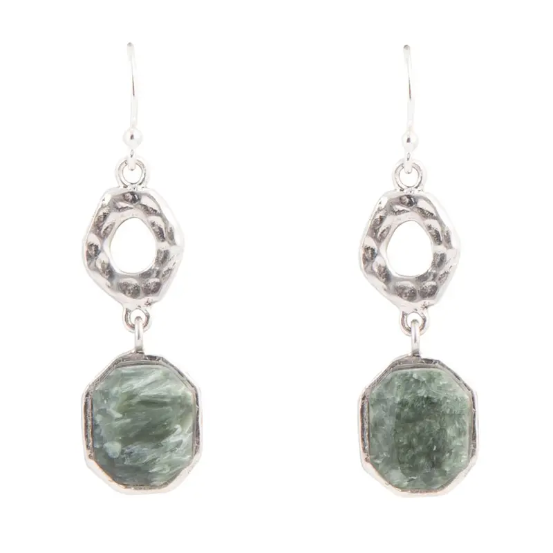 Hammered Seraphinite Drop Earrings In Sterling Silver 1