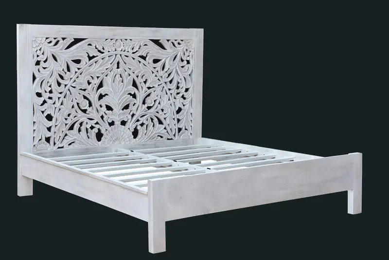Hand-Carved Solid Wood Bed Frame 1