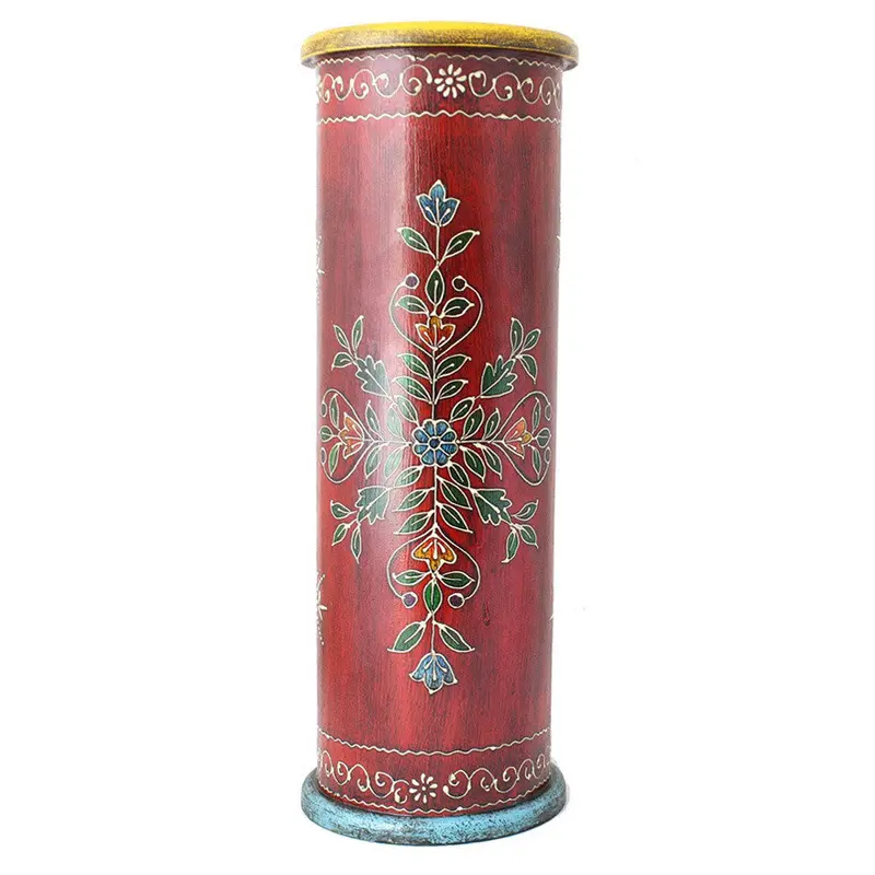 Hand-Painted Red Wooden Umbrella Stand – Handmade Design 1