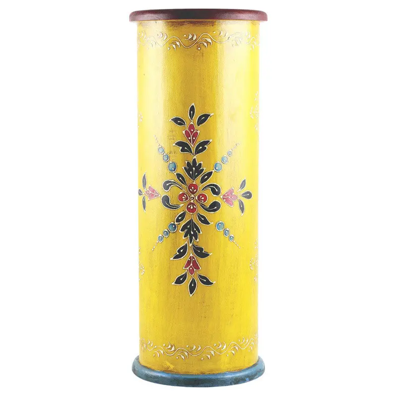 Hand-Painted Yellow Wooden Umbrella Holder – Artisan Crafted 1