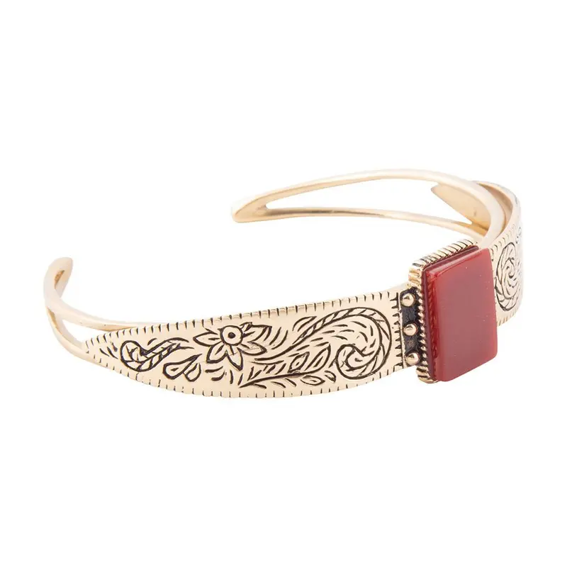 Hand-Stamped Carnelian Cuff Bracelet With Gold Finish 1